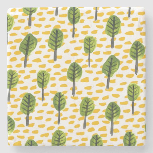 うぶな人グリーンブラックツリーパターン ストーンコースター (正面)