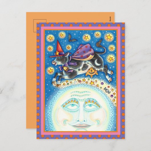 うめき声で月の男の上を牛カラフルが シーズンポストカード (正面/裏面)