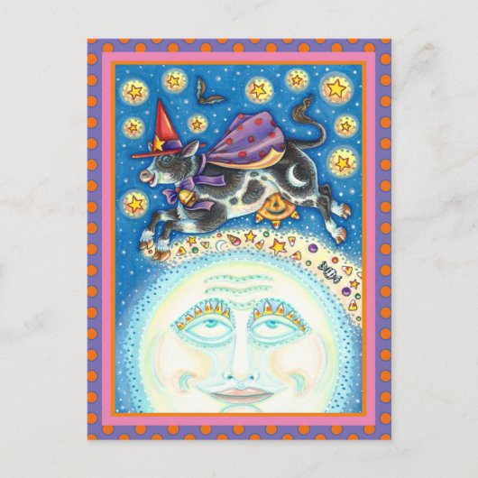 うめき声で月の男の上を牛カラフルが シーズンポストカード (正面)