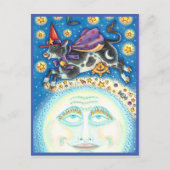 うめき声で月の男の上を牛カラフルが シーズンポストカード (正面)