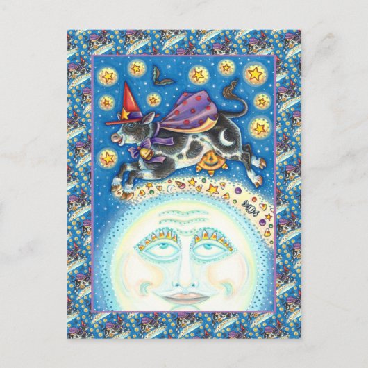 うめき声で月の男の上を牛カラフルが シーズンポストカード (正面)