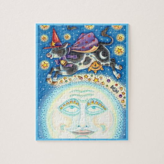 うめき声で月の男の上を牛カラフルが ジグソーパズル (縦)