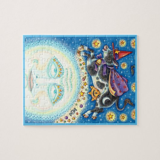 うめき声で月の男の上を牛カラフルが ジグソーパズル (横)