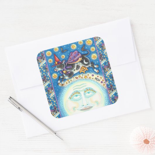 うめき声で月の男の上を牛カラフルが スクエアシール (封筒)