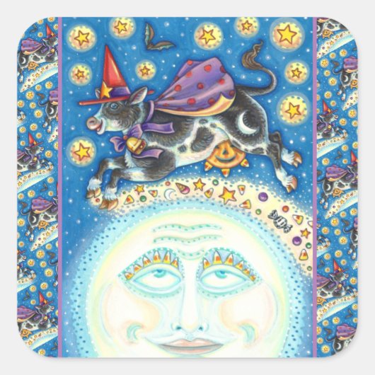 うめき声で月の男の上を牛カラフルが スクエアシール (正面)