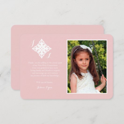 うやうやしい十字の宗教写真はピンク感謝していしています サンキューカード (正面/裏面)