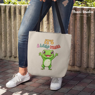 うるう年かわいいハッピーカエルモダンヴィンテージタイポグラフ トートバッグ