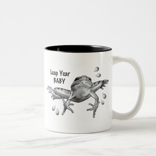 うるう年のベビー: 鉛筆のカエルの跳躍 ツートーンマグカップ (右)