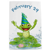 うるう年の誕生日パーティーカエル ミディアムペーパーバッグ (正面)