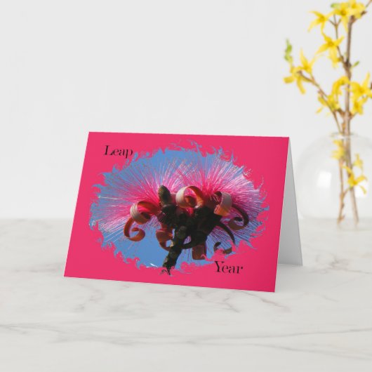 うるう年の誕生日ホットピンクの花 カード (黄色い花)