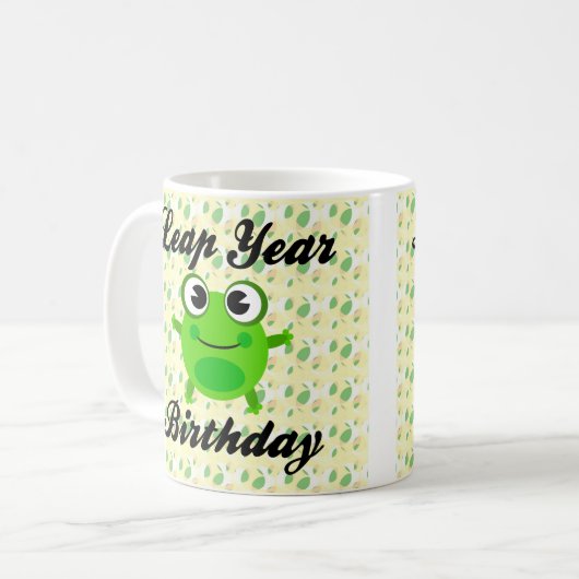 うるう年の誕生日、かわいいカエル コーヒーマグカップ (正面左)