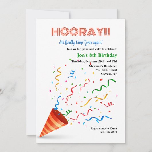 うるう年誕生日パーティー 招待状 (正面)