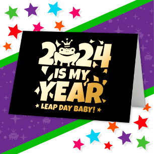 うるう日リーパー2024は私の年2月29日誕生日 箔グリーティングカード