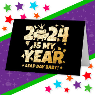 うるう日リーパー2024は私の年2月29日誕生日 箔グリーティングカード
