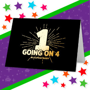 うるう日 誕生日パーティー 4歳の誕生日 うるう年 箔グリーティングカード