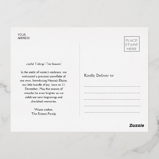 うれしいお祝い誕生発表 箔シーズンポストカード (裏面)