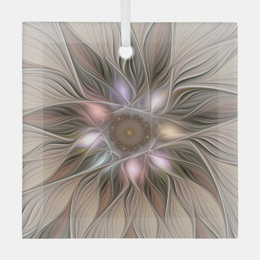 うれしい花の抽象芸術ベージュブラウンフローラフラクタル ガラスオーナメント (正面)