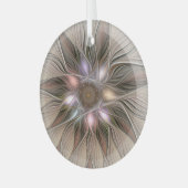うれしい花の抽象芸術ベージュブラウンフローラフラクタル ガラスオーナメント (正面左)