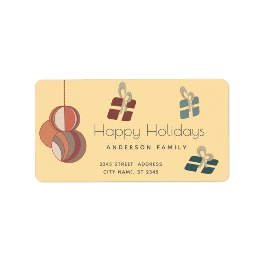うれしそうなおもしろいカラフルオーナメントギフトホリデーラベル ラベル (正面)