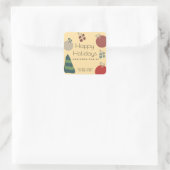 うれしそうなおもしろいカラフルオーナメントギフトホリデー スクエアシール (バッグ)