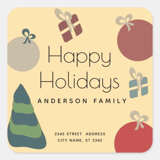 うれしそうなおもしろいカラフルオーナメントギフトホリデー スクエアシール (正面)