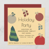 うれしそうなおもしろいカラフルオーナメントギフトホリデー 招待状 (正面/裏面)