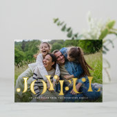 うれしそうなおもしろいタイプのクリスマスワンフォト 箔シーズンカード (立ち正面)