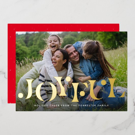 うれしそうなおもしろいタイプのクリスマスワンフォト 箔シーズンカード (正面/裏面)