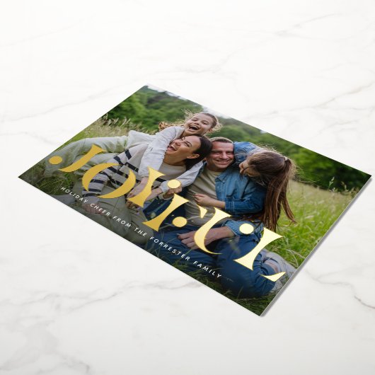 うれしそうなおもしろいタイプのクリスマスワンフォト 箔シーズンカード (回転した状態)