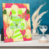 うれしそうなお祝いデザイン：今日は私の誕生日 フォトプラーク (側面)