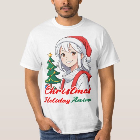 うれしそうなかわいいの女の子 – クリスマスホリデーアニメ Tシャツ (正面)