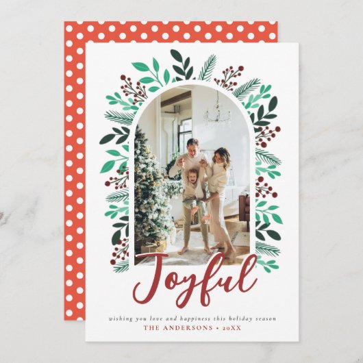 うれしそうなクリスマスアーチベリーの葉の写真 シーズンカード (正面/裏面)