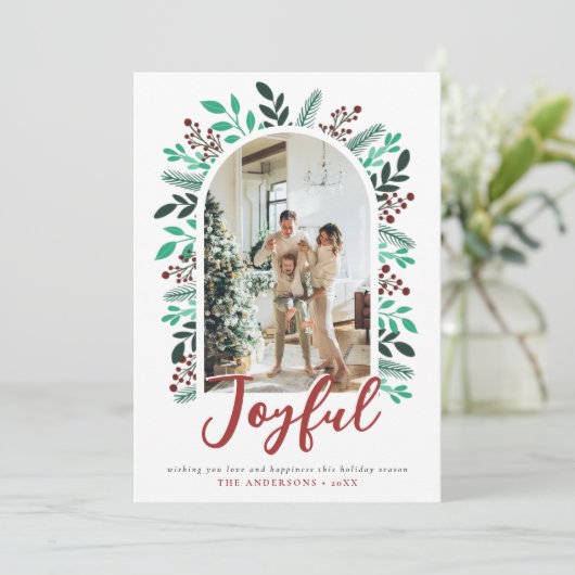 うれしそうなクリスマスアーチベリーの葉の写真 シーズンカード (スタンド正面)