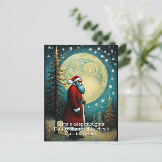 うれしそうなクリスマスサンタおもしろい引用文 シーズンポストカード (スタンド正面)