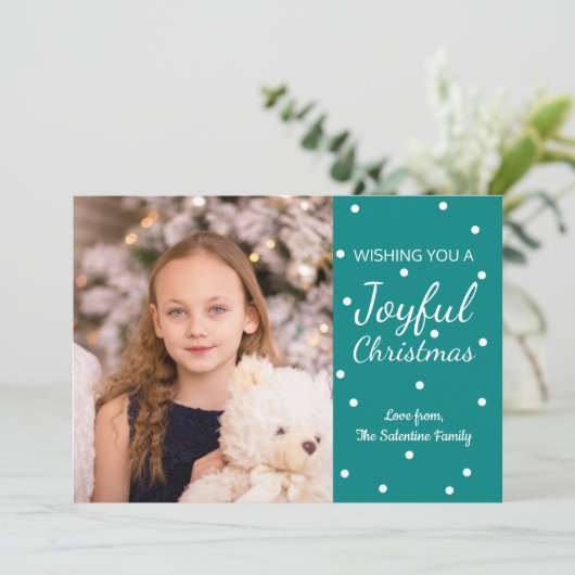 うれしそうなクリスマスティール（緑がかった色）4休日フォトカード シーズンカード (スタンド正面)
