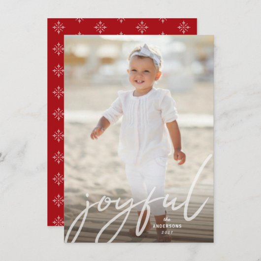 うれしそうなクリスマスホワイト手書きスクリプトの写真 シーズンカード (正面/裏面)