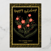 うれしそうなクリスマス冬のフローラ金ゴールドグリッター 箔シーズンカード (正面)