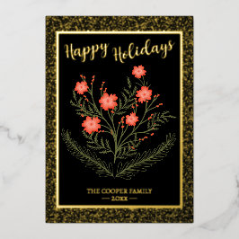 うれしそうなクリスマス冬のフローラ金ゴールドグリッター 箔シーズンカード