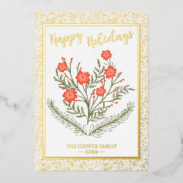 うれしそうなクリスマス冬のフローラ金ゴールドグリッター 箔シーズンカード