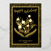 うれしそうなクリスマス冬のフローラ金ゴールドグリッター 箔シーズンカード (正面)