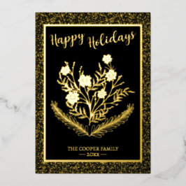 うれしそうなクリスマス冬のフローラ金ゴールドグリッター 箔シーズンカード