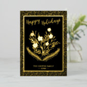 うれしそうなクリスマス冬のフローラ金ゴールドグリッター 箔シーズンカード (立ち正面)