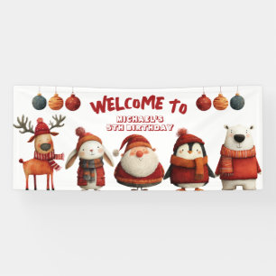 うれしそうなクリスマス動物フェスティバルキッズ誕生日歓迎 横断幕