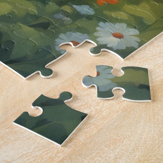 うれしそうなゴールデンレトリバーが牧場でよろめく ジグソーパズル (側面)