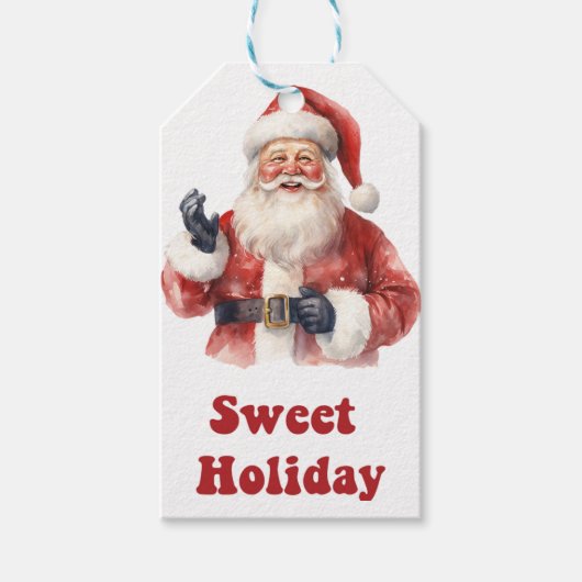 うれしそうなサンタの休日ラベル ギフトタグ (正面)