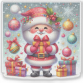 うれしそうなサンタクロースにフェスティバルプレゼント シール (正面)