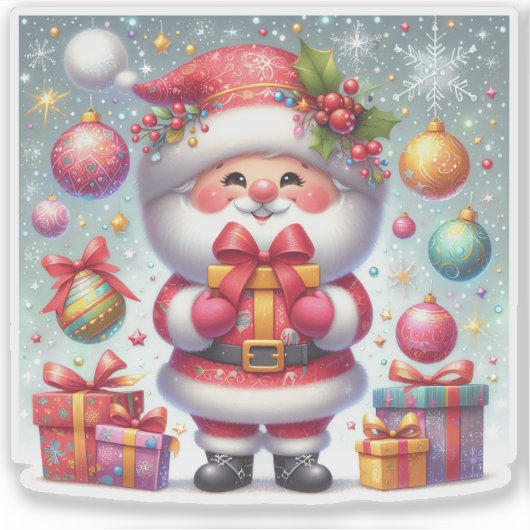 うれしそうなサンタクロースにフェスティバルプレゼント シール (正面)