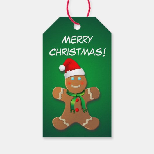 うれしそうなジンジャーブレッドマンとサンタハット ギフトタグ (正面)