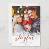 うれしそうなタイポグラフィの雪片クリスマスフォト シーズンカード (正面)