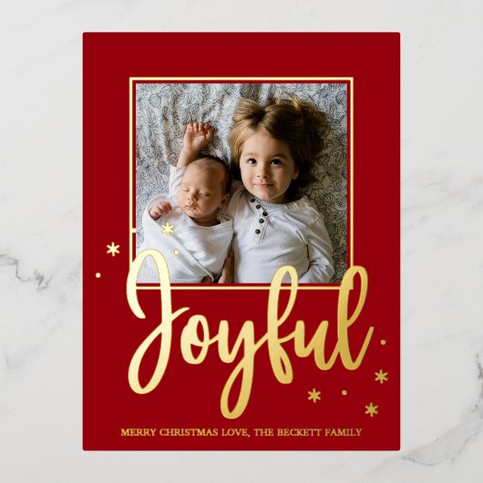 うれしそうなタイポグラフィスモダンクリプトフォトクリスマス 箔シーズンポストカード (正面)